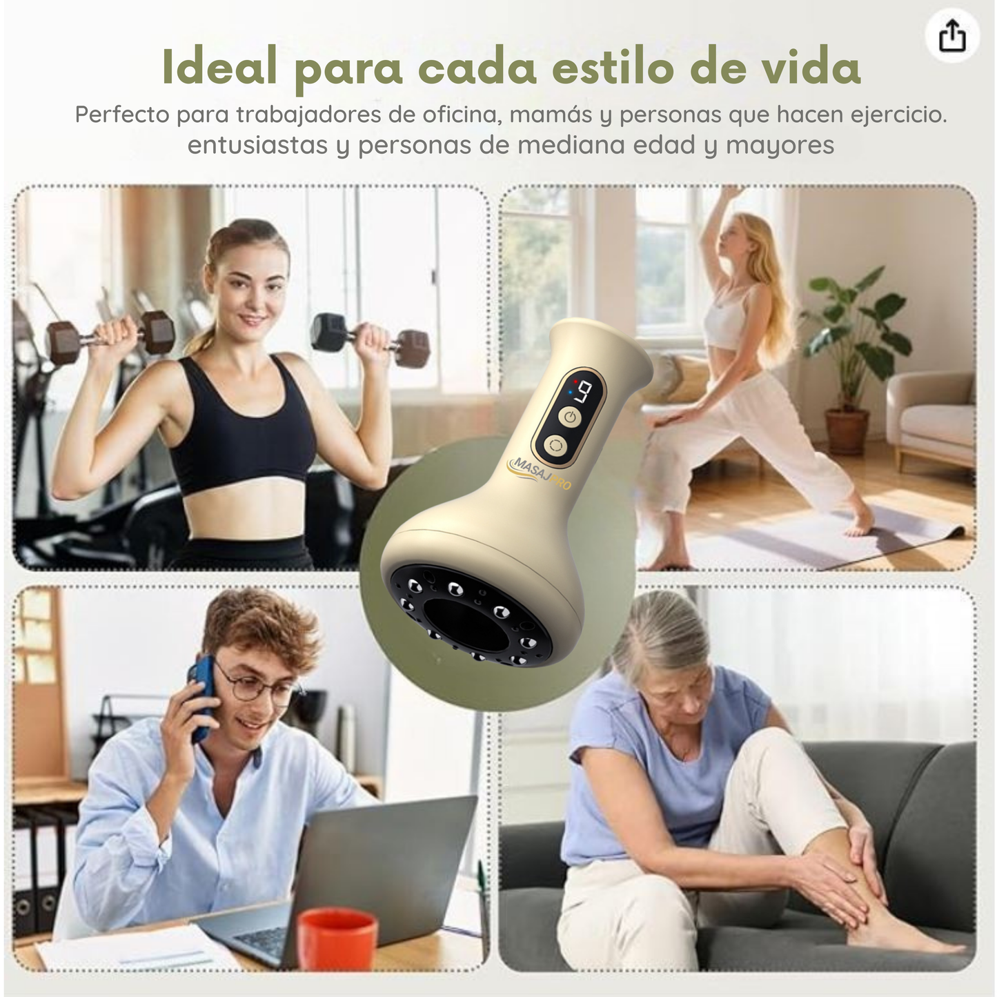 Masajeador eléctrico de ventosas con calor regulable