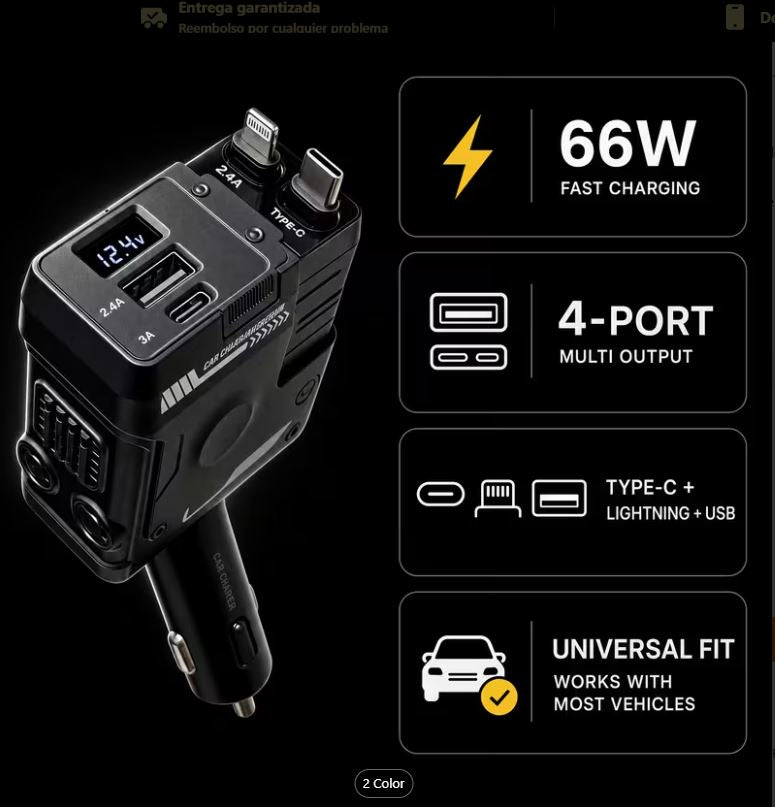 Cargador retráctil para automóvil 66 W