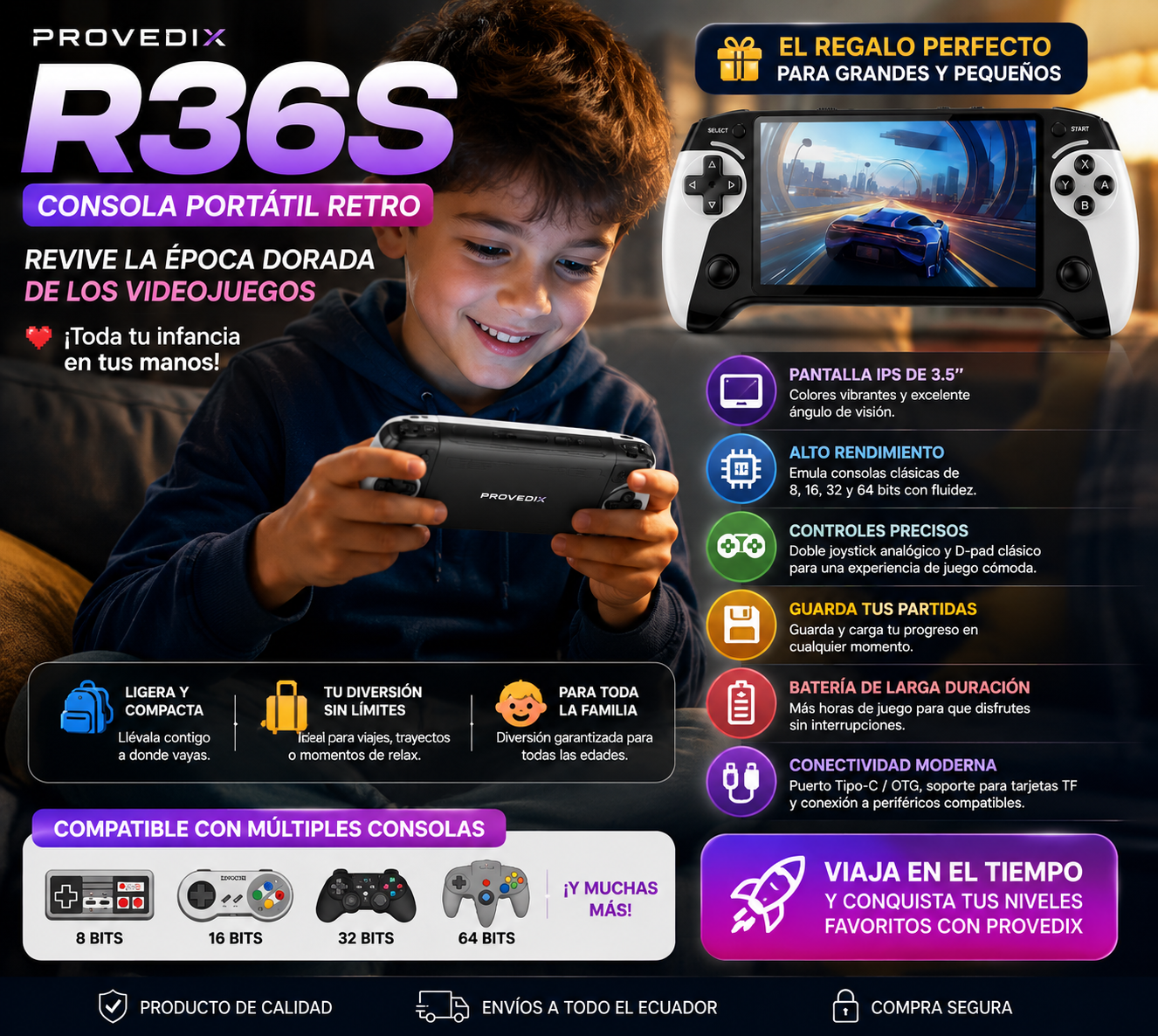 Consola Retro Portátil R36S Con Adaptadores