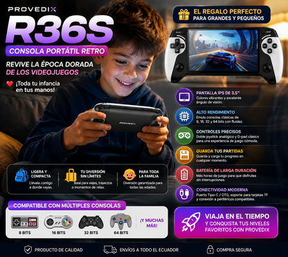 Consola Retro Portátil R36S Con Adaptadores
