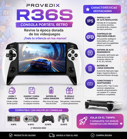 Consola Retro Portátil R36S Con Adaptadores