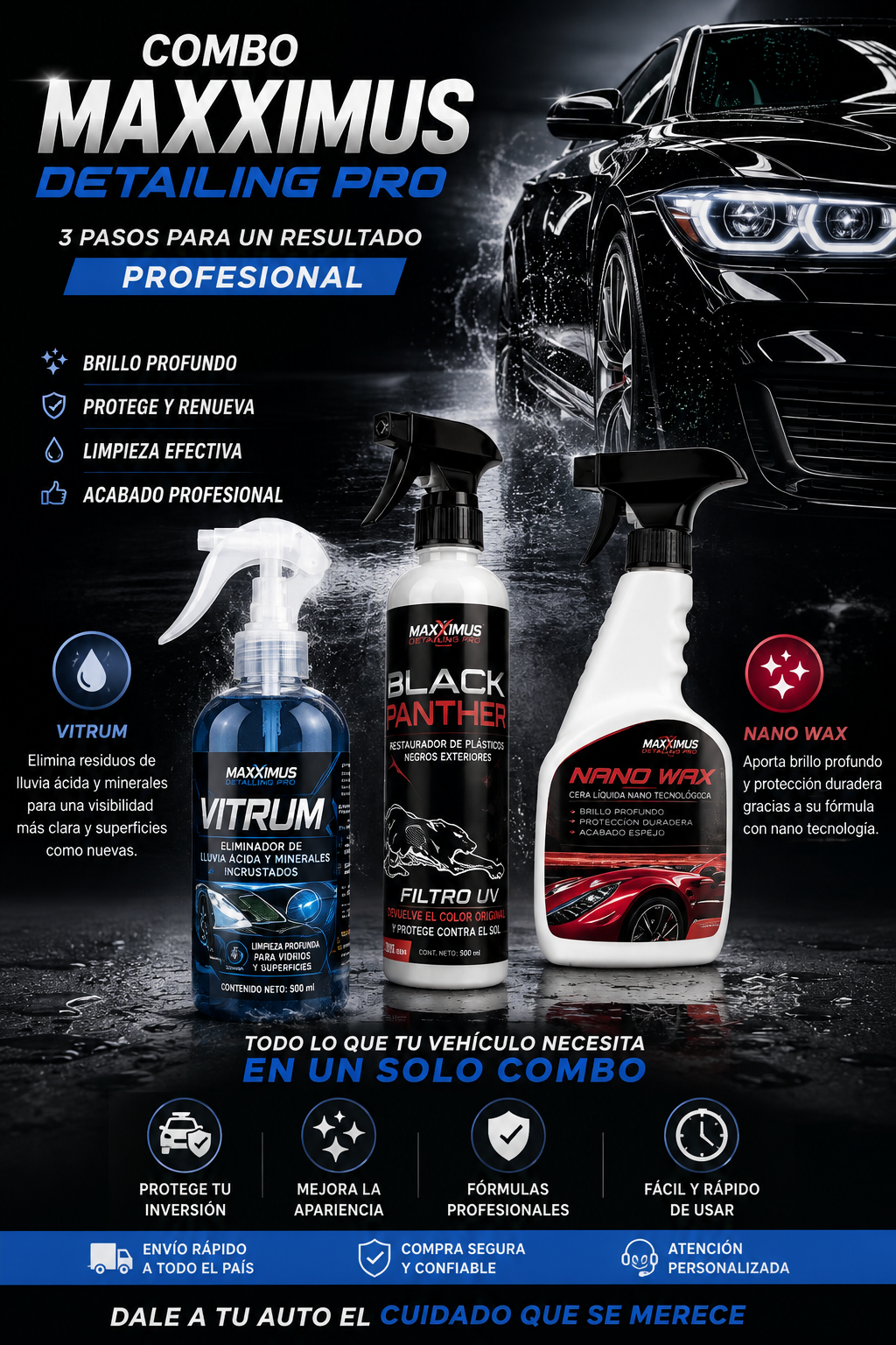 Kit de Limpieza Autos Pintura Vidrios y plásticos